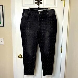 Rebecca Minkoff Jeans Women 18W Crystal Embellished Straight Stretch Faded Black